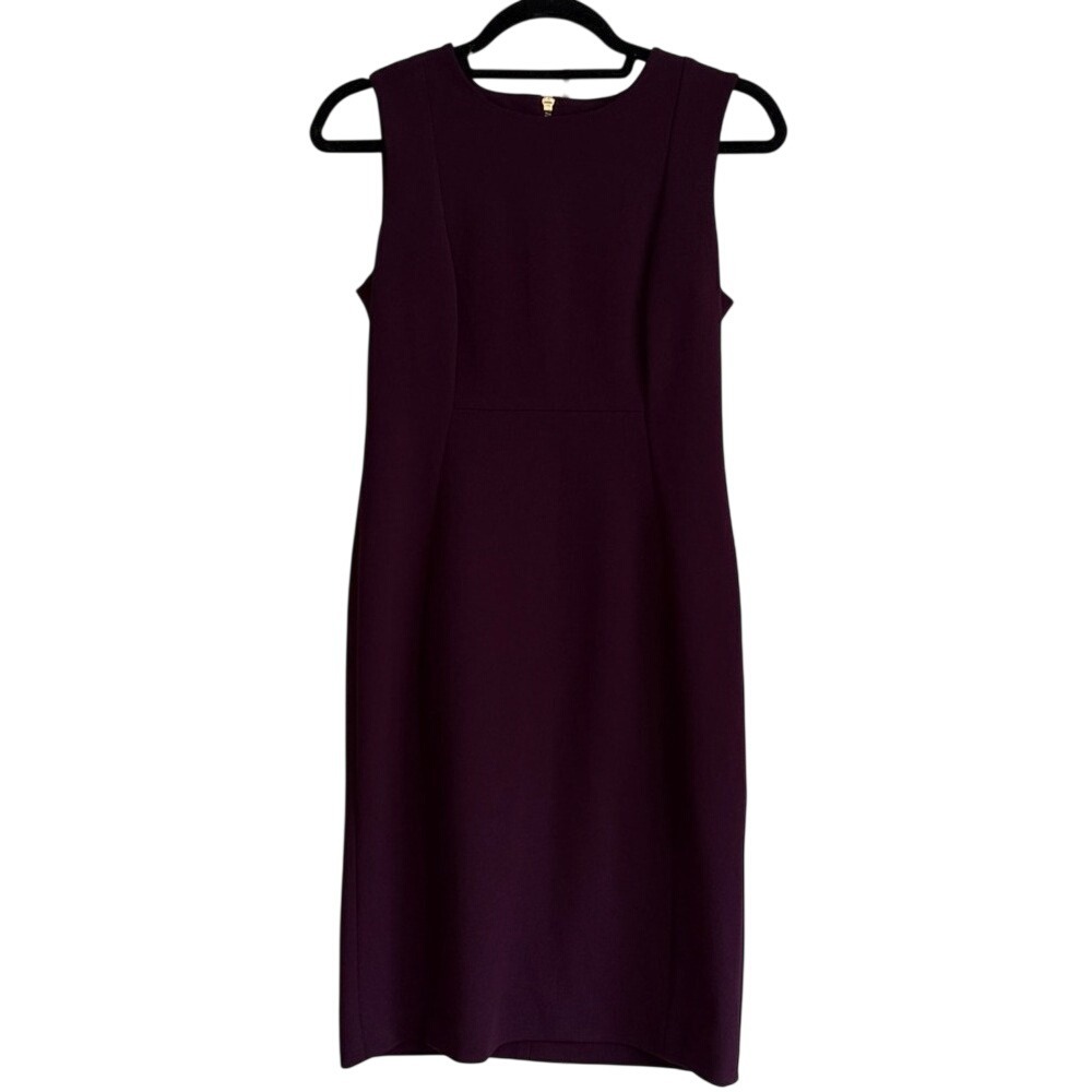 Calvin Klein Aubergine Plum Purple Sheath Dress Gold Exposed Zip 6P